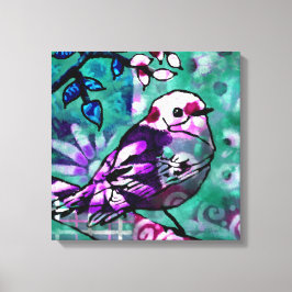 Whimsisches Abstraktes Vogelfloral Aquamarin Lila Leinwanddruck