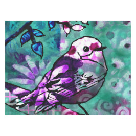Whimsisches Abstraktes Vogelfloral Aquamarin Lila Tischdecke