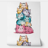 Whimsisches Aquarell Cats Mauer - Moderne Kunst