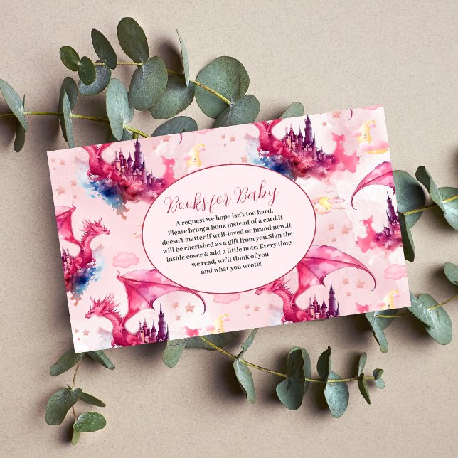 Whimsisches Aquarell Rosa Drachenbücher für Baby Begleitkarte (Von Creator hochgeladen)
