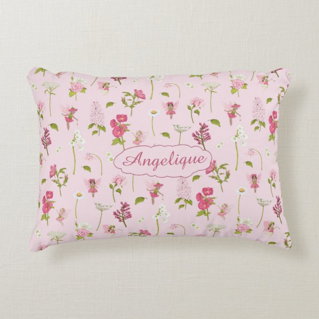 Whimsisches Aquarell und Blume rosa Dekokissen (Vorderseite)