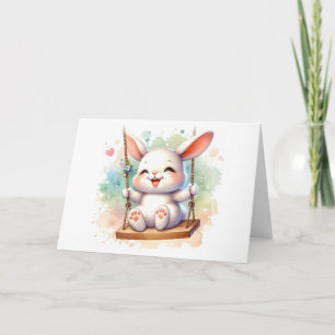 Whimsisches Aquarellbär Kaninchen auf Flügelscheib Karte