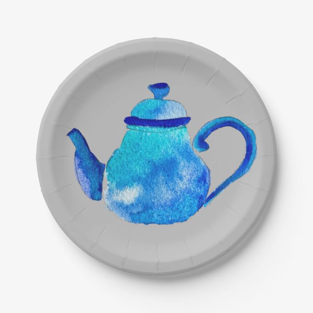 Whimsisches Aquarellblau Pappteller (Vorderseite)