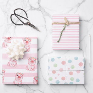 Whimsisches Aquarellschwein Geschenkpapier Set