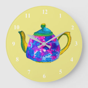Whimsisches Aquarellteapot Große Wanduhr