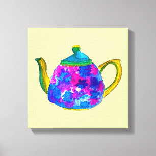 Whimsisches Aquarellteapot Leinwanddruck