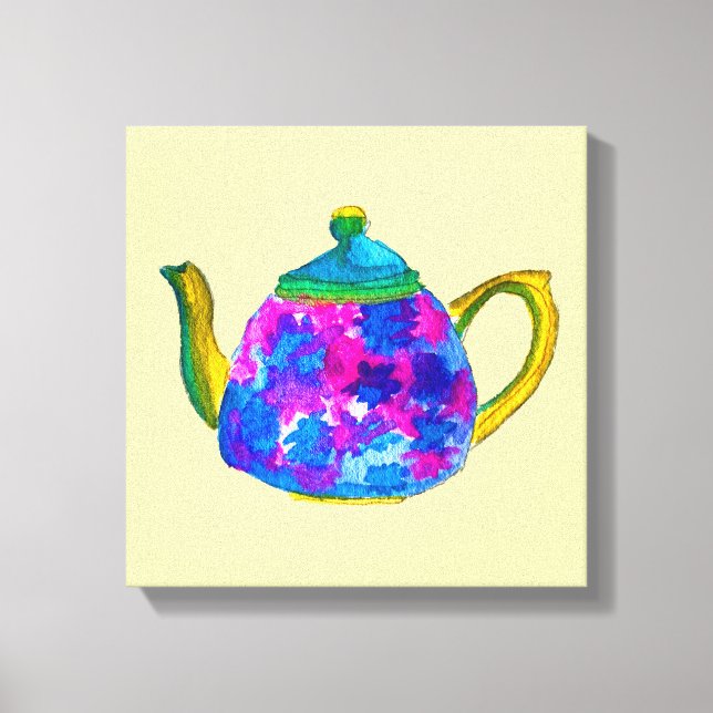 Whimsisches Aquarellteapot Leinwanddruck (Vorderseite)