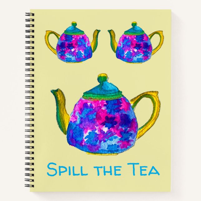 Whimsisches Aquarellteapot Notizbuch (Vorderseite)