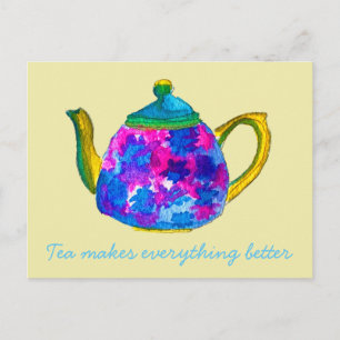 Whimsisches Aquarellteapot Postkarte