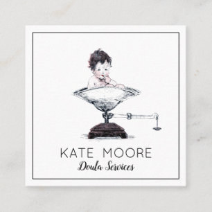 Whimsisches Baby auf Waage, Hebamme oder Doula Quadratische Visitenkarte