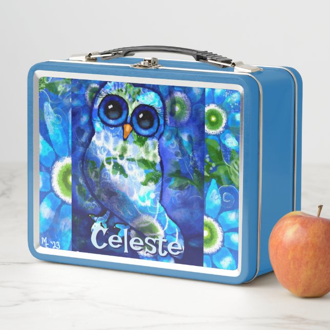 Whimsisches blaues blaues grünes Blütentier Person Metall Brotdose (Beispiel)