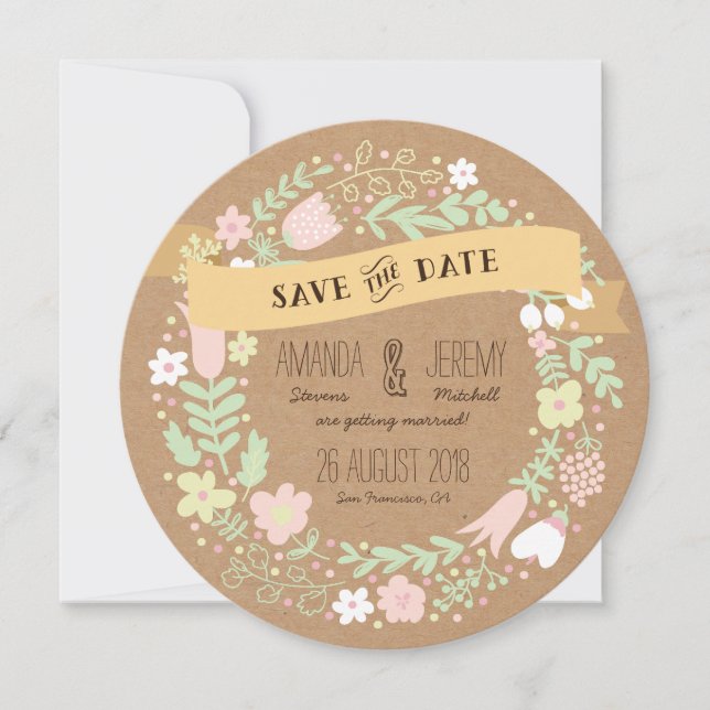 Whimsisches Blumenkraut Save the Date Foto (Vorderseite)