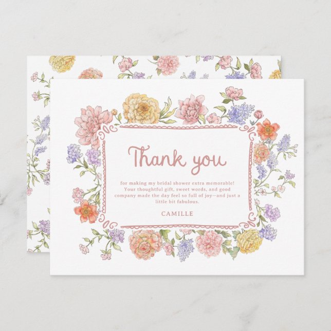 Whimsisches Brautparty Dankeskarte (Vorne/Hinten)