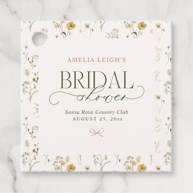 Whimsisches Brautparty "Garden & Bows" Geschenkanhänger (Vorderseite)