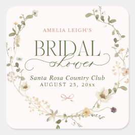 Whimsisches Brautparty "Garden & Bows" Quadratischer Aufkleber