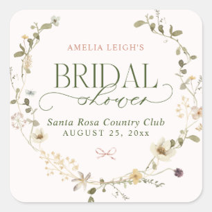 Whimsisches Brautparty "Garden & Bows" Quadratischer Aufkleber