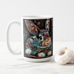 Whimsisches Bunny Rabbit Abstrakt Black Aquamarin Kaffeetasse