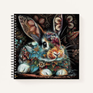 Whimsisches Bunny Rabbit Abstrakt Black Aquamarin Notizbuch
