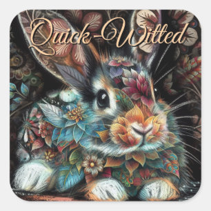 Whimsisches Bunny Rabbit Abstrakt Black Aquamarin Quadratischer Aufkleber