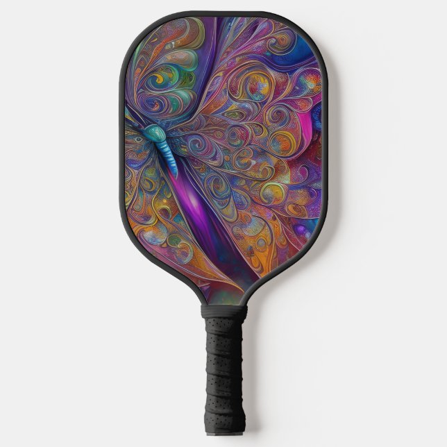 Whimsisches Butterfly-Fraktal Wasserfarbe Digitale Pickleball Schläger (Vorderseite)