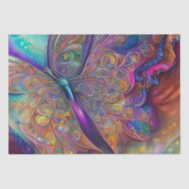 Whimsisches Butterfly-Fraktal Wasserfarbe Digitale Seidenpapier (Vorderseite)
