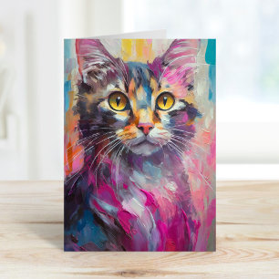 Whimsisches Cat Portrait Abstrakt Moderne Kunst Karte