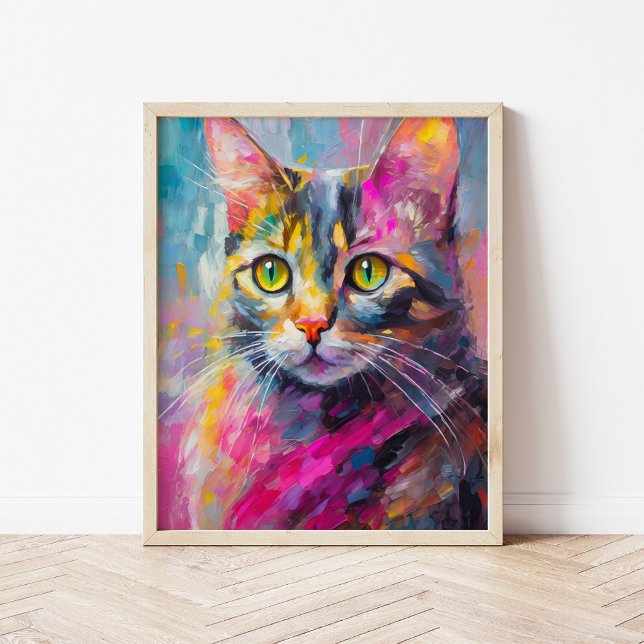 Whimsisches Cat Portrait Abstrakt Moderne Kunst Poster (Von Creator hochgeladen)