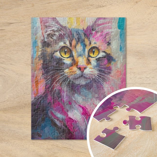 Whimsisches Cat Portrait Abstrakt Moderne Kunst Puzzle (Von Creator hochgeladen)