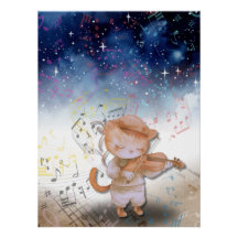Whimsisches Cat Violinist Fantasy Art Poster