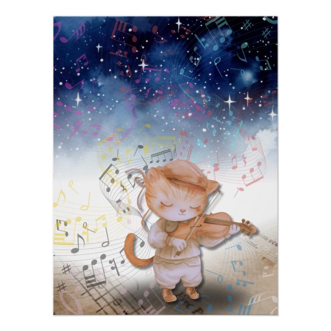Whimsisches Cat Violinist Fantasy Art Poster (Vorderseite)