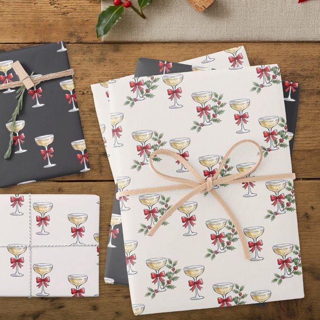 Whimsisches Champagner-Feiertags-Geschenkpapier Geschenkpapier Set (Holiday Favor gift wrap from the Whimsical Champagne Tower Holiday Wedding Suite by Darling & May)