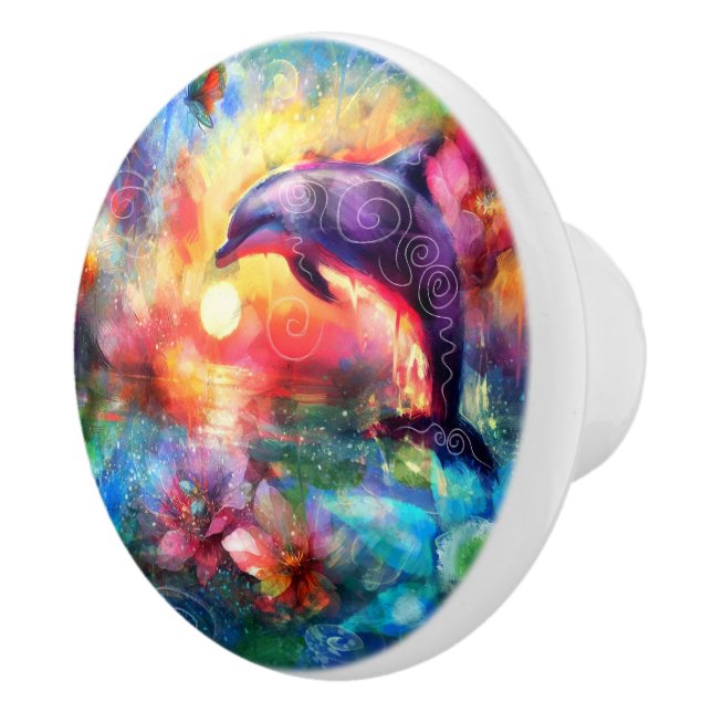 Whimsisches Delphin Coastal Nautical Floral Aquama Keramikknauf (Rechts)