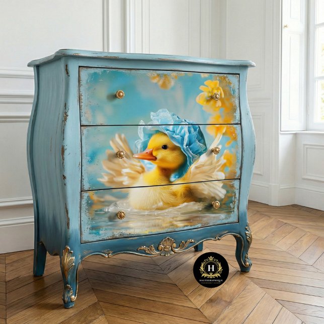 Whimsisches Duckling in Blue Bonnet Decoupage Seidenpapier (Von Creator hochgeladen)