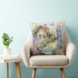 Whimsisches Englisch Hütte House Blumengarten Kissen