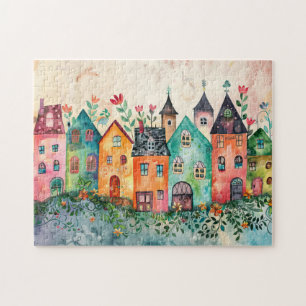 Whimsisches Fantasy Cotattcore House Village Puzzle