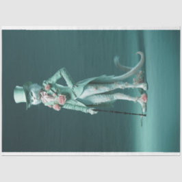 Whimsisches Fantasy Fury Sage Green Cat Dekoupage Seidenpapier