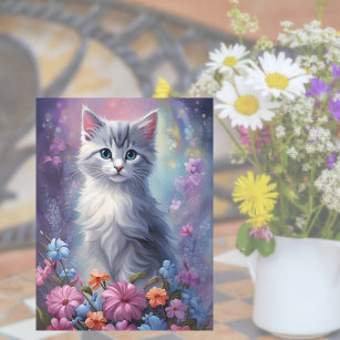 Whimsisches Fantasy Kitten in Garden Cat Postcard Postkarte