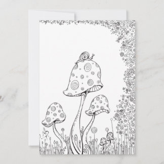 Whimsisches Fantasy Mushroom Blume Coloring Card