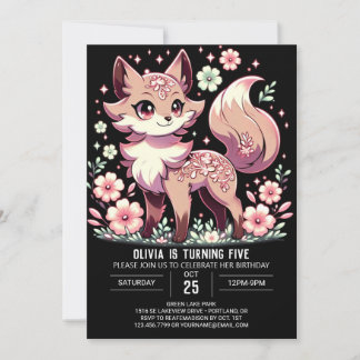 Whimsisches Fantasy Wolf Digital Geburtstag Einladung