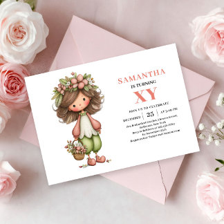 Whimsisches Feen-Mädchen-Geburtstag Pastell Blumen Einladung