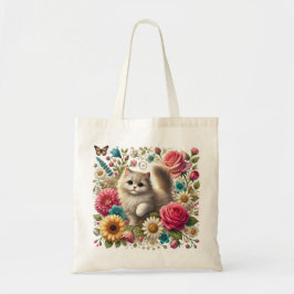 Whimsisches Floral Cat Tote Bag Tragetasche