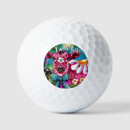 Whimsisches Floral Kuh Pink Aquamarin Schwarz Pers Golfball