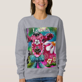 Whimsisches Floral Kuh Pink Aquamarin Schwarz Pers Sweatshirt