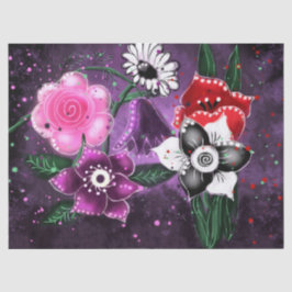 Whimsisches florales Blume Lila Black Decoupage Seidenpapier
