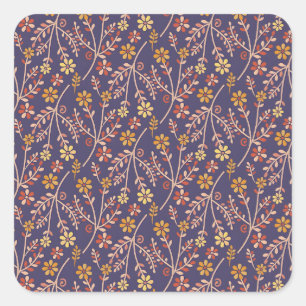 Whimsisches florales Design mit Reben auf violette Quadratischer Aufkleber