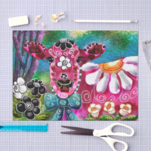 Whimsisches, florales Kuh Pink Aquamarine schwarze Seidenpapier