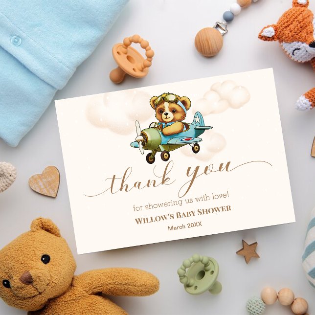 Whimsisches Flugzeug Teddy Bear Baby Dusche Dankeskarte (Whimsical Airplane Teddy Bear Baby shower Thank You Card)