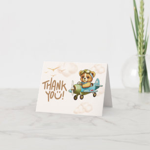Whimsisches Flugzeug Teddy Bear Baby Dusche Dankeskarte
