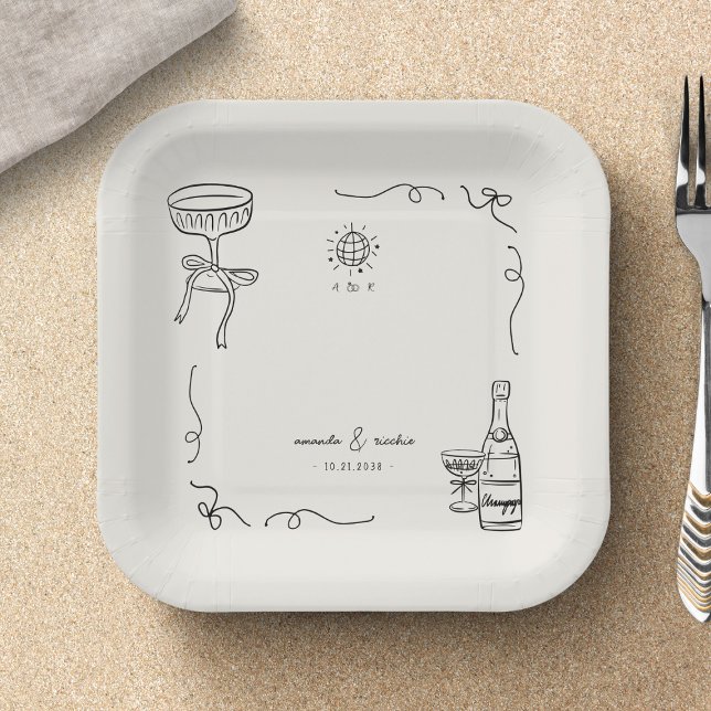 Whimsisches französisches Vergnügen-Hand-Engagemen Pappteller (Von Creator hochgeladen)