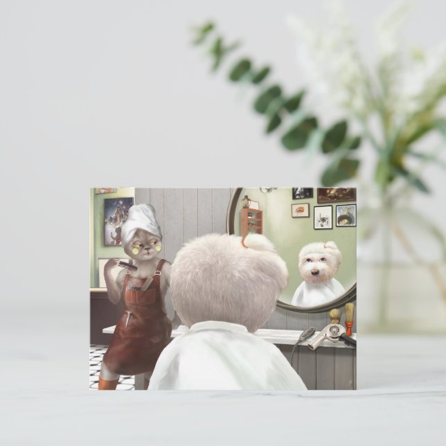 Whimsisches Friseursalon Ankündigungspostkarte (Stehend Vorderseite)